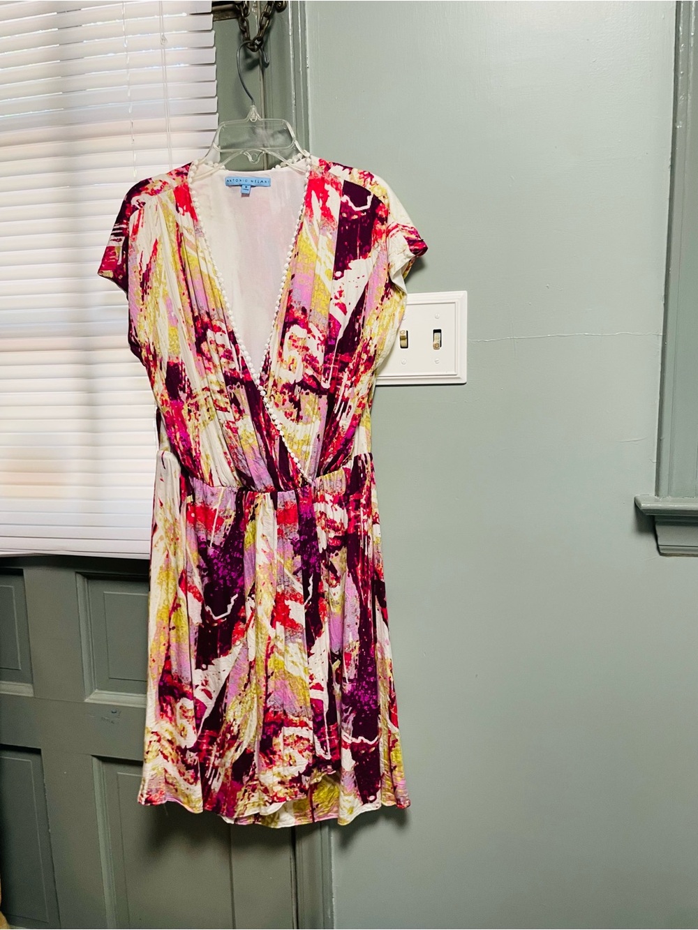 ANTONIO MELANI Pink, Purple & Yellow Abstract Wrap Dress